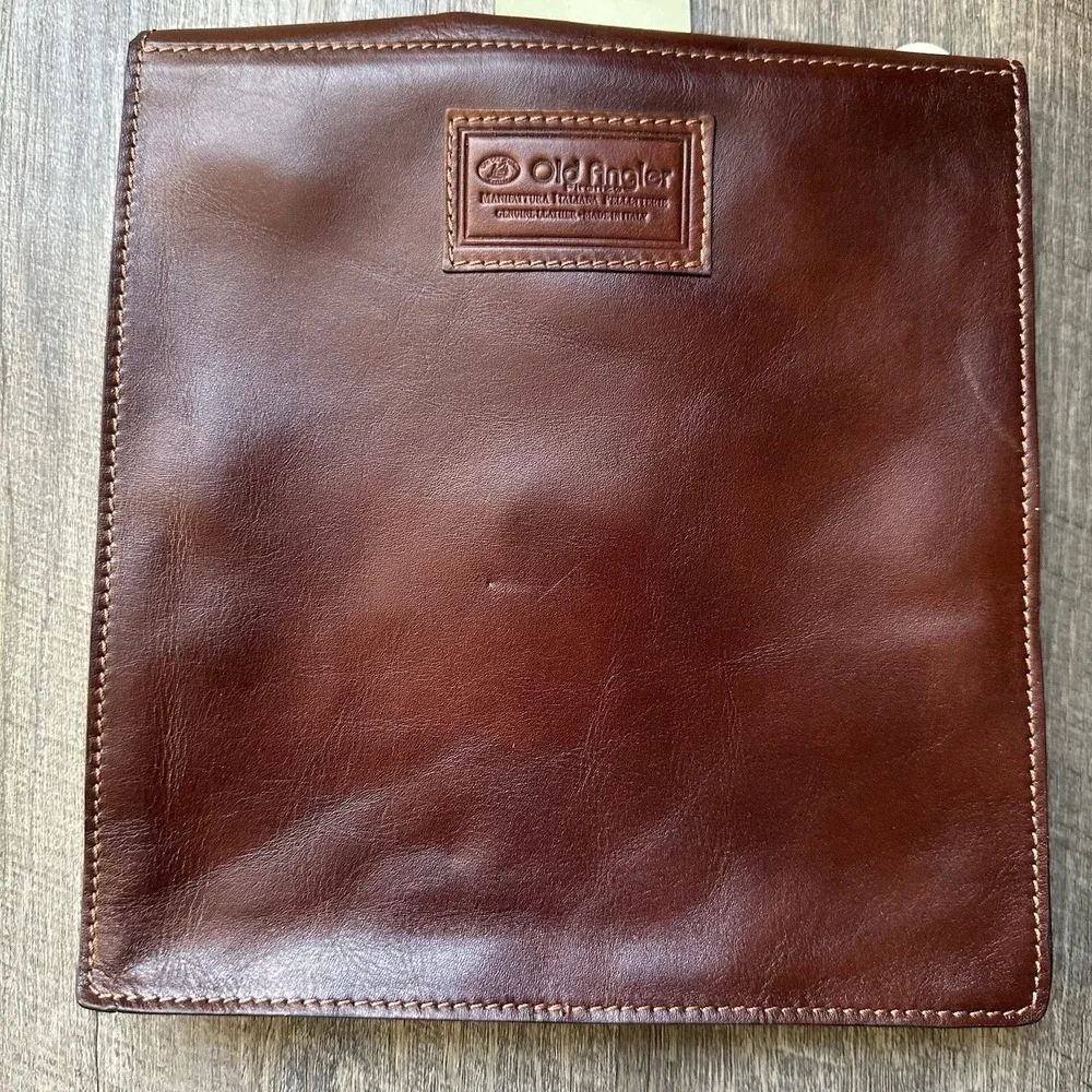 NEW Old‎ Angler Firenze Italian Leather Messenger Bag Brown Tablet iPad